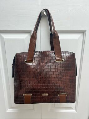 Brown Croc-Texture Purse - Classic Professional Carryall